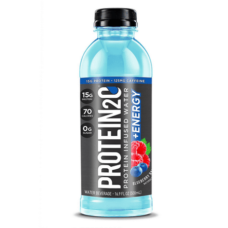 Protein2O Blueberry Raspberry Protein Infused Water + Energy Beverage  16.9 Fl Oz [Pack of 12]