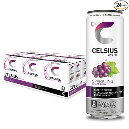 CELSIUS Essential Energy Drink 12 Fl Oz  Sparkling Grape Rush (Pack of 24)