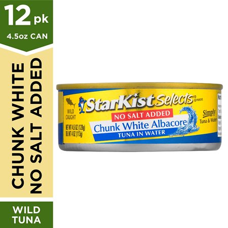 StarKist Selects No Salt Added Chunk White Albacore Tuna in Water - 4.5 Oz Can (Pack of 12)