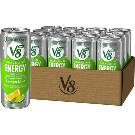 V8 +SPARKLING ENERGY Lemon Lime Energy Drink  Made with Real Vegetable and Fruit Juices  11.5 FL OZ Can (Pack of 12)
