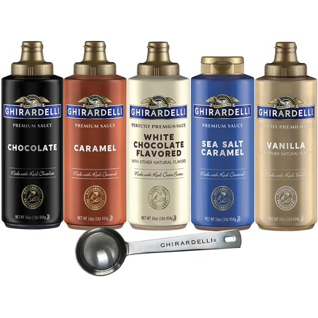 Ghirardelli - 16 Ounce Black Label  16 Ounce Vanilla  16 Ounce White  17 Ounce Caramel  17 Ounce Sea Salt Caramel Flavored Sauce (Set of 5) with Ghira