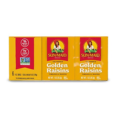 Sun-Maid California Dried Golden Raisins  No Added Sugar  Naturally Sweet Dried Fruit  1 Oz Boxes  6 Ct