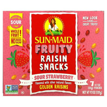 Sun-Maid  Fruity Raisin Snacks  Sour Strawberry  7 Pouches  0.7 Oz (20 G) Each Pack of 4