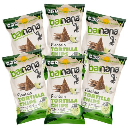 Barnana Golden Brown Perfect Crunch Plantain Tortilla Chips  Lime & Sea Salt  Grain-Free  4 Oz. (Pack of 6)
