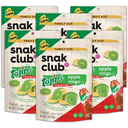 Snak Club Tajin Apple Rings  Sweet & Tasty Gummy Snacks  11Oz Family Size  Resealable Bag  6 Count