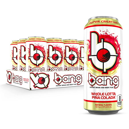 Bang Whole Lotta Pina Colada Energy Drink  0 Calories  Sugar Free with Super Creatine  16 Fl Oz (Pack of 12)