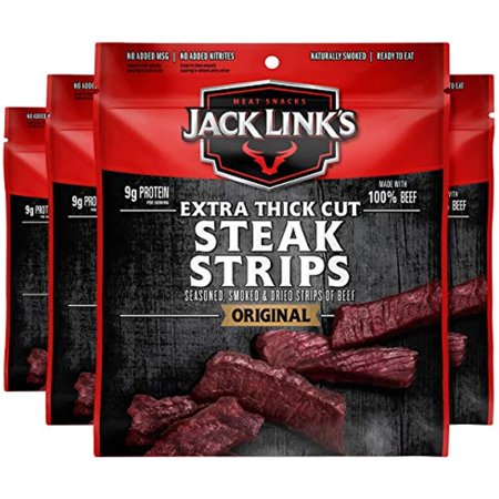 Jack Links Extra Thick Cut Steak Strips  Beef Jerky  Original Flavor  Ready to Eat Snack Bags  9G of Protein  70 Calories  Made with Premium Beef  96 