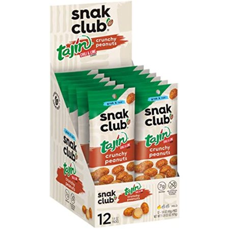Snak Club Tajin Chili & Lime Seasoned Crunchy Peanuts (12 1.4 Single Serve Bags)…