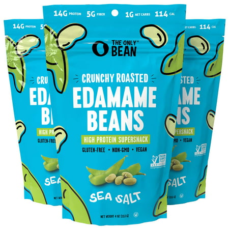 The Only Bean - Crunchy Roasted Edamame Beans (Sea Salt) - Keto Snacks (2g Net) - High Protein Healthy Snacks (14g Protein) - Low Carb & Calorie  Glut