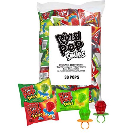 Ring Pop Sour Valentine S Day Candy Bulk Lollipop Variety Party Pack - 30 Count Lollipops W/ Assorted Flavors - Individually Wrapped Suckers - Candies