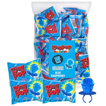 Ring Pop Individually Wrapped Back to School Blue Raspberry Party Pack – 30 Count Blue Raspberry Flavored Candy Lollipop Suckers - Blue Candy for Sc