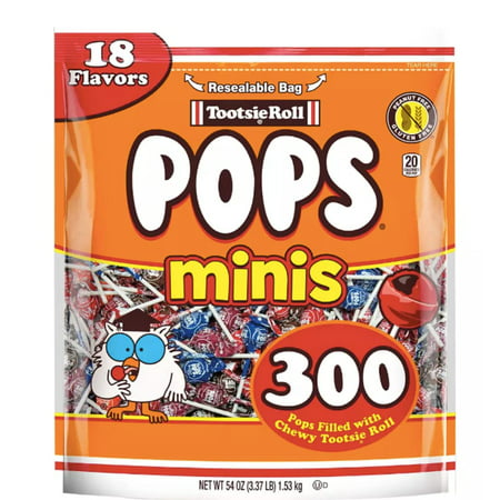 Tootsie Pop Miniatures 54 Ounce  300 Count Bag  18 Flavors Hard Candy Outside with Chewy Chocolatey Center