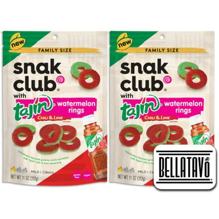 Gummy Watermelon Rings Bundle. Includes Two-11 Oz Family Size Snak Club Tajin Watermelon Rings and a BELLATAVO Fridge Magnet. Snak Club Tajin Seasonin