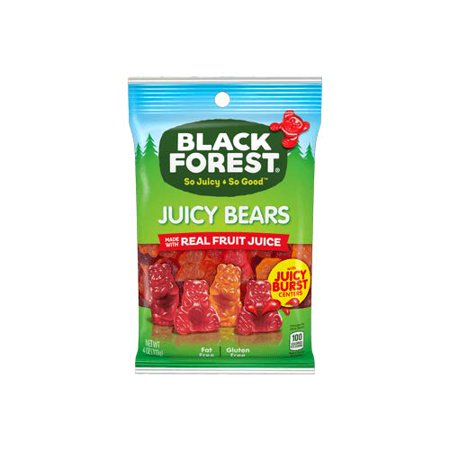 Black Forest (1) Bag Juicy Bears Gummy Bear Candy with Juicy Burst Centers Made with Real Fruit Juice 4 Oz