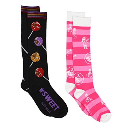 Charms Candy Tootsie Roll Pop Womens 2 Pack Knee High Socks (Shoe: 4-10 (Sock: 9-11)  Pink/Black Tootsie Pop)
