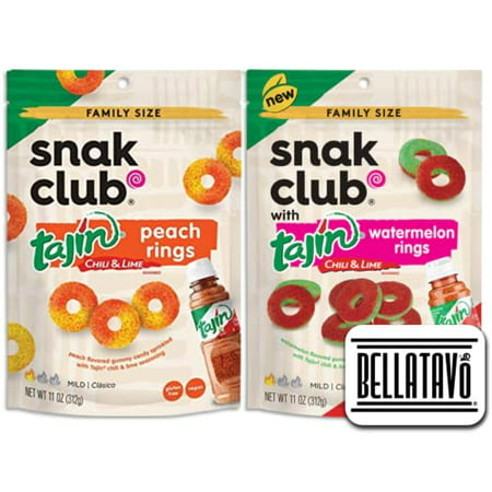 Gummy Rings Bundle. Includes Two-11 Oz Family Size Snak Club Tajin Gummy Rings and a BELLATAVO Fridge Magnet. One Bag of Each Tajin Clasico Seasoning 