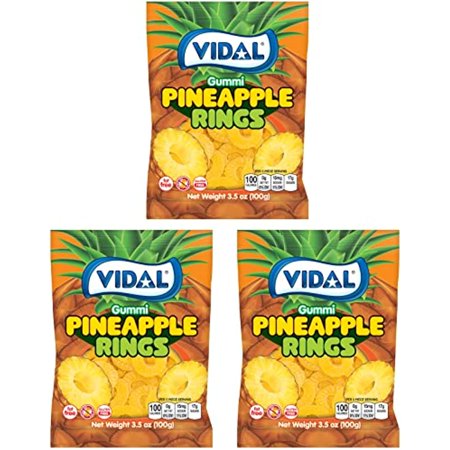 Vidal Pineapple Rings Gummi Candy  3.5 Ounces (Pack of 3)