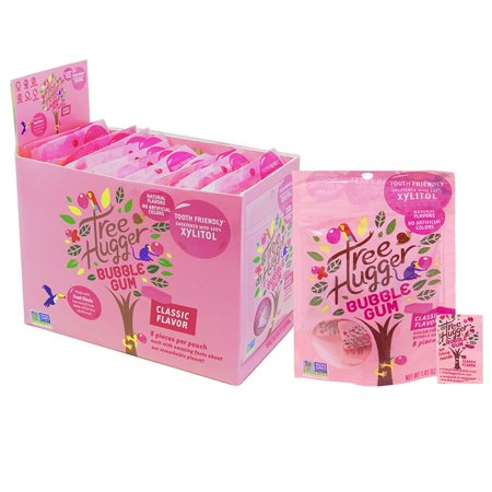 Tree Hugger Classic Bubble Gum Sweetened with 100% Tooth Friendly Xylitol  1.4 Oz /8 Pieces per Bag (Pack of 12 Bags)