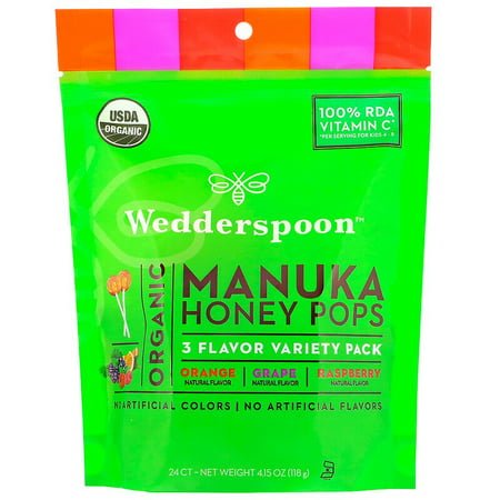 Wedderspoon Organic Manuka Honey Pops Variety 24 Ct Pack of 4