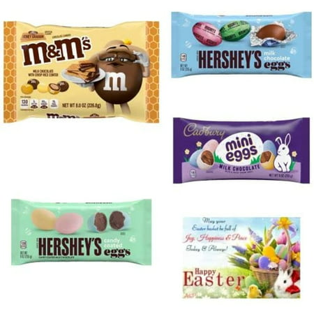 Easter Hershey Egg Variety Packs/ M&Ms Honey Graham Easter Milk Chocolate Candy - 8.0 Oz Bag and Cadbury  Mini Eggs Milk Chocolate with a Crisp Sugar 