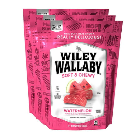 Wiley Wallaby 10 Ounce Watermelon Gourmet Australian Style Soft & Chewy Licorice Candy Twists 3 Pack