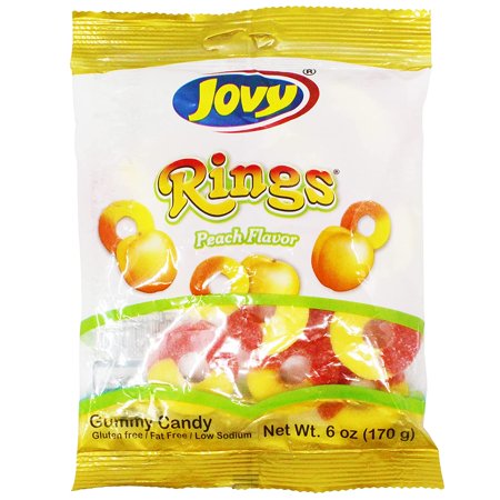 Jovy Peach Gummy Rings Mexican Candy (24 X 6 Oz. Bags)