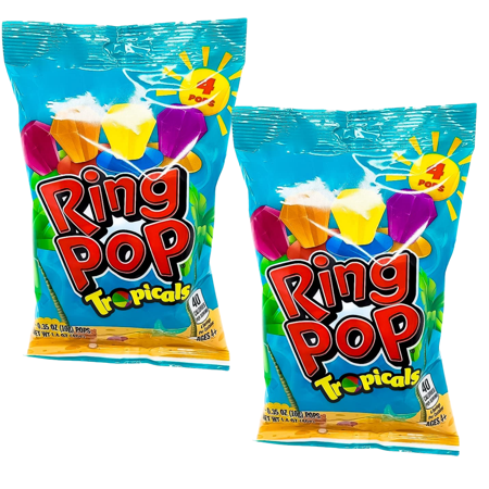 Ring Pop Tropicals Individually Wrapped 4 Count Pack Tropical Lollipops Suckers with Assorted Fruity Flavors Fun Halloween Trick O Treats Candies Good