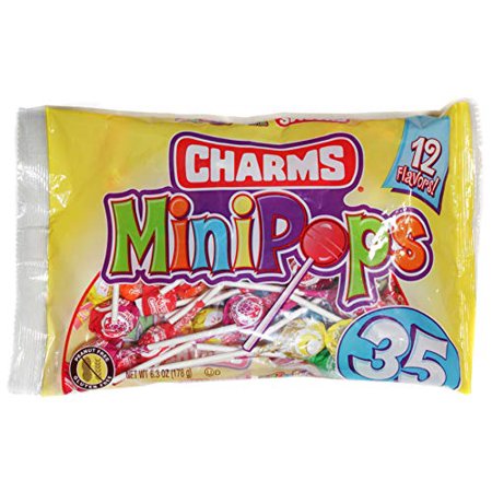 Charms (1) Bag Mini Pops Lollipop Candy - Assorted Fun Flavors - Peanut & Gluten Free 35pc per Bag 6.3 Oz