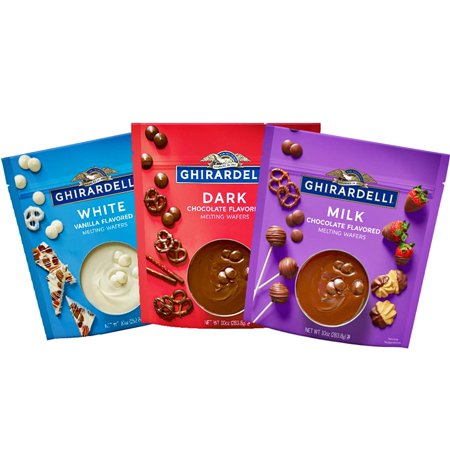 Ghirardelli Melting Chocolate Wafers Baking Variety Pack with Dark White Milk Chocolates for Baked Goods  Fondue and Candy Dipping  Set of 3  10 Ounce