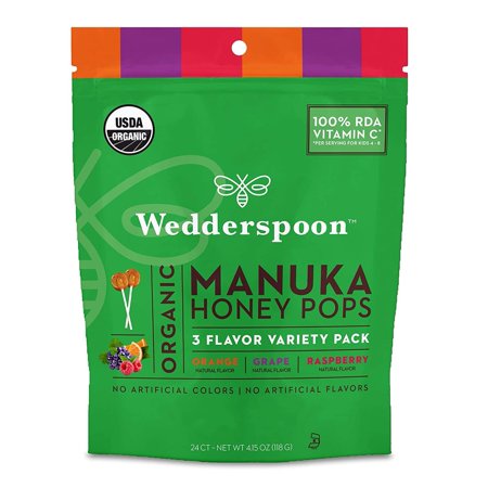 Wedderspoon Organic Manuka Honey Pops for Kids  Variety Pack 24 (Pack of 1)