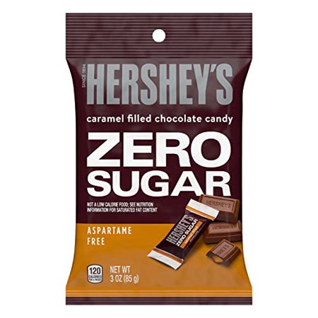 HERSHEY  Zero Sugar Caramel Filled Chocolate Candy Bars  Bulk  Individually Wrapped  3 Oz Bags (12 Count)