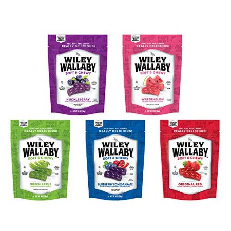 Wiley Wallaby Ultimate Fruit Variety Australian Licorice (5 - 10 Oz Bags) Red  Green Apple  Watermelon  Huckleberry  Blueberry Pomegranate