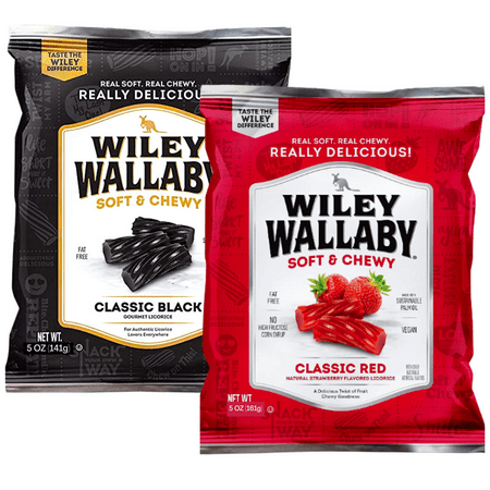 Wiley Wallaby Classic Black and Red Licorice Gourmet Australian Style Soft and Chewy Candy Twist Great for Snack Halloween Trick or Treat Christmas St