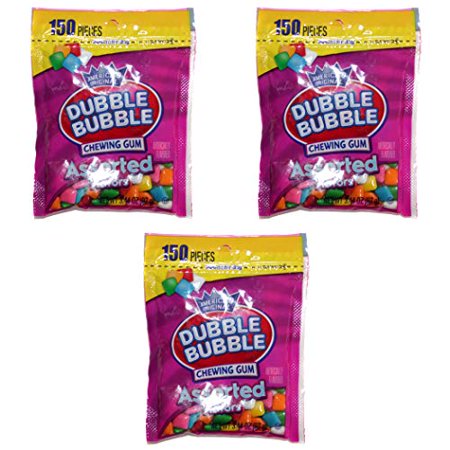 Dubble Bubble (3) Bags Assorted Flavors Squares Bubble Gum - Resealable Bag 150 Pieces / 3.44 Oz Each