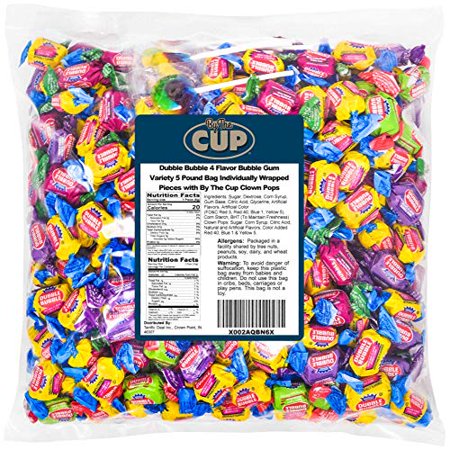 Dubble Bubble 4 Flavor Bubble Gum Variety 5 Pound Bag Individually Wrapped Pieces with by the Cup Clown Pops