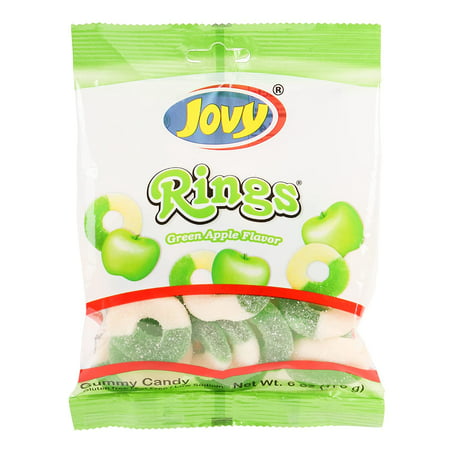 Jovy Green Apple Gummy Rings Mexican Candy (1 X 6 Oz. Bag)