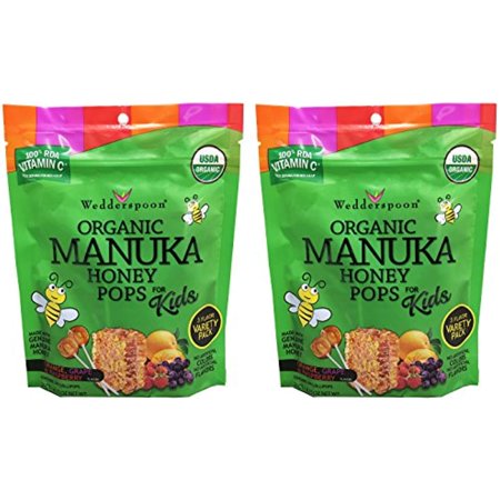 Wedderspoon Organic Manuka Honey Pops 3 Flavor Variety Pack of 2 (Contains 48 Lollipops)