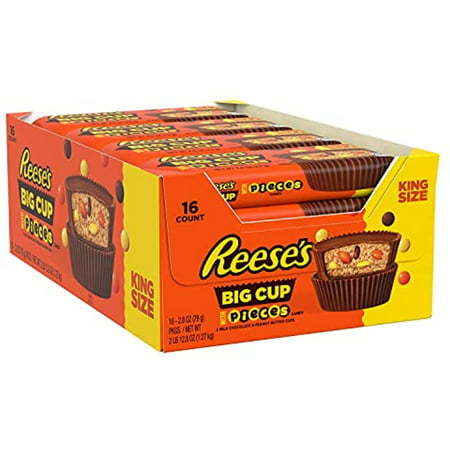 Reeses Stuffed with Pieces Big Cup Milk Chocolate Peanut Butter Cups Candy  Bulk Individually Wrapped  2.8 Oz King Size Packs (16 Count)