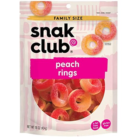 Snak Club Peach Rings Gummy Candy  16 Ounce Bag (Pack of 6)