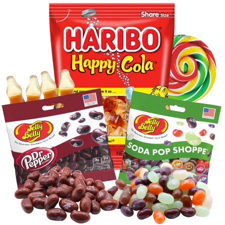 Soda Shop Candy Mix  Haribo Happy Cola Gummies  Dr Pepper and Pop Flavored Jelly Beans  Share Size Individually Bagged Chewy Candies  Pack of 3