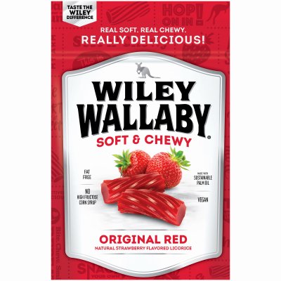 Kennys Candy and Nfections-Wiley Wallaby 10 OZ Red Soft & Chewy Liquorice. Sold in Cases of 10