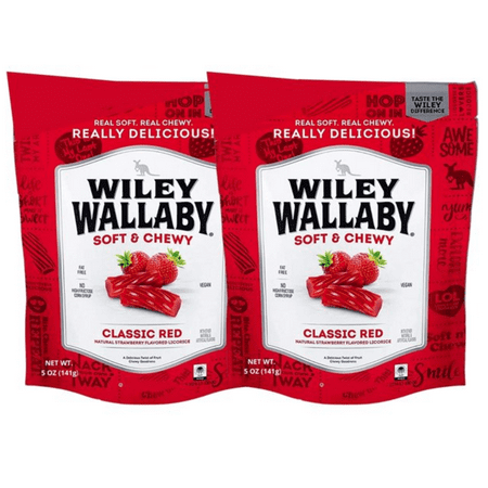Wiley Wallaby Classic Red Licorice 5oz. Bag Gourmet Australian Style Soft & Chewy Licorice Candy Twists Great for Snacks Movie Nights Picnics Hallowee