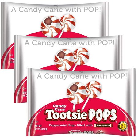 Tootsie POPS Peppermint Pops Filled Candy Cane  9.6 Oz. Bars (Pack of 3)