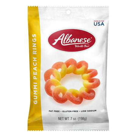 Albanese World S Best Gummi Peach Rings  7 Ounce Peg Bag (Pack of 12)