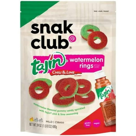 Snak Club Tajin Watermelon Rings Chili & Lime Seasoned Gummy Candy  Jumbo Pack 24Oz (680G)  Mild / Clasico  Vegan & Gluten Free Gummies!