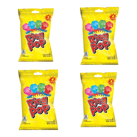 Ring Pops Assorted Flavors Individually Wrapped Finger Lollipops Candy 1.4 Oz. Bags. 4count.Pack of 4