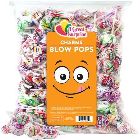 A Great Surprise Charms Blow Pops - 4 LB Bag - Assorted Flavors - Bulk Candy - Bubble Gum Filled Pops