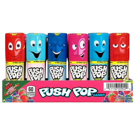 Push Pop Individually Wrapped Back to School Bulk Lollipop Variety Party Pack - 24 Count Lollipop Suckers in Assorted Fruity Flavors - Fun Candy/Suppl