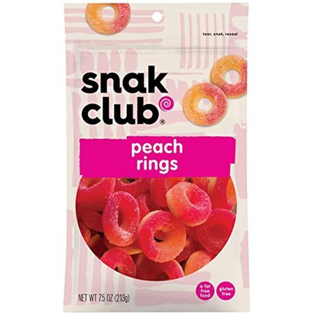 Snak Club Peach Rings Gummy Candy  7.5 Ounce Bag (Pack of 6)