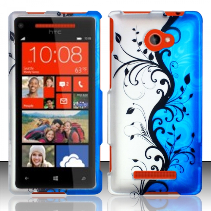 For Htc Windows Phone 8x 6990 / Zenith (at & T, T-mobile, Verizon) Rubberized Design Cover - Blue Vines